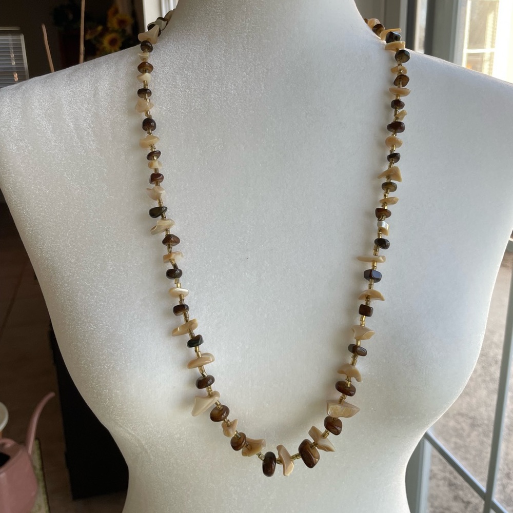 Vintage Brown and Beige Polished Gemstone Necklace